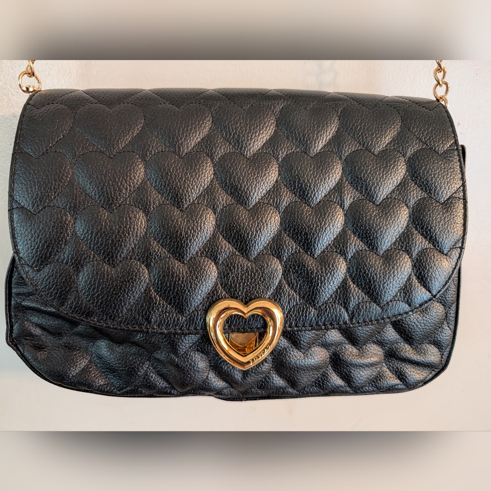 Lovcat Paris Black Quilted Hearts Purse Crossbody